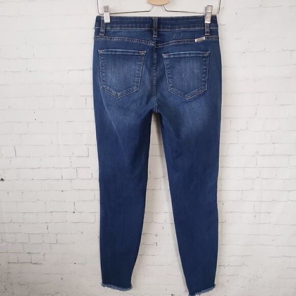 Kancan Dyana Mid Rise Ankle Skinny Jeans Size 5 / 26 Dark Wash Raw Hem Distress - Picture 6 of 9